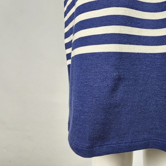 LIZ Claiborne Navy Blue & White Striped Cotton Blend Dress Size L - Picture 4 of 8